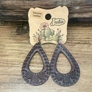 NWT - Justin Genuine Leather Teardrop Earrings - Brown